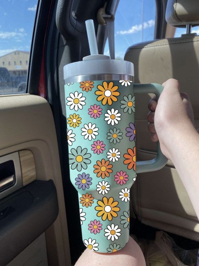 Groovy Flowers Custom Stanley Quencher 40Oz Stainless Steel Tumbler
