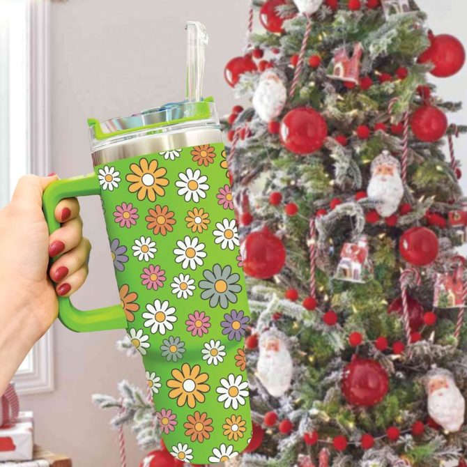 Groovy Flowers Custom Stanley Quencher 40Oz Stainless Steel Tumbler