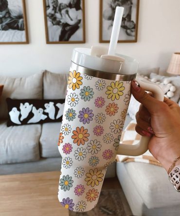 Groovy Flowers Custom Stanley Quencher 40Oz Stainless Steel Tumbler