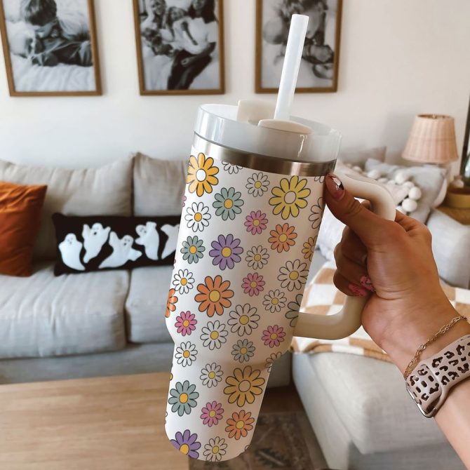 Groovy Flowers Custom Stanley Quencher 40Oz Stainless Steel Tumbler