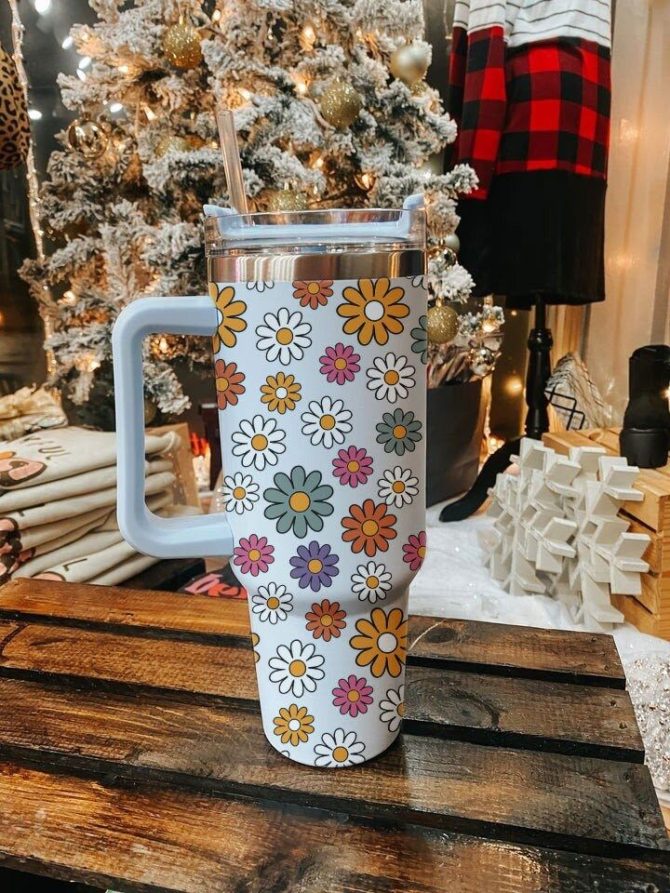Groovy Flowers Custom Stanley Quencher 40Oz Stainless Steel Tumbler
