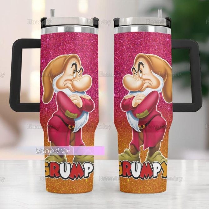 Grumpy Snow White Cartoon Custom Stanley Quencher 40Oz Stainless Steel Tumbler - Image 4