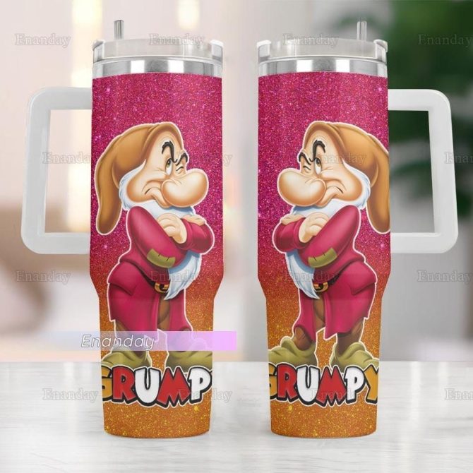 Grumpy Snow White Cartoon Custom Stanley Quencher 40Oz Stainless Steel Tumbler