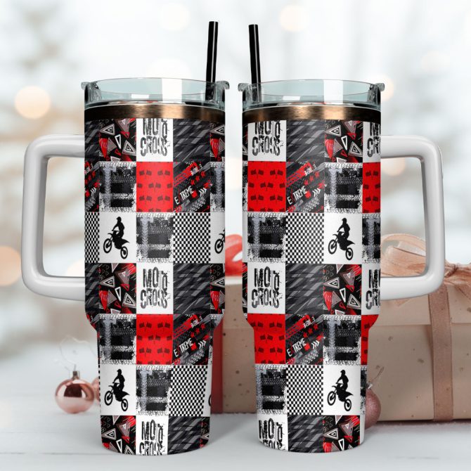 Grunge Motocross Custom Stanley Quencher 40Oz Stainless Steel Tumbler With Handle - Image 4