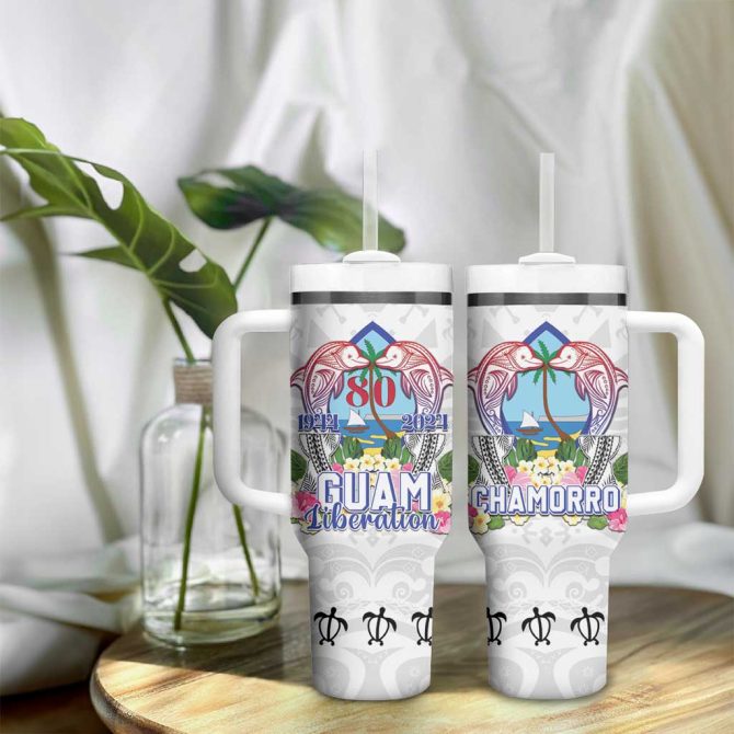 Guam Chamorro Liberation Day 80Th Anniversary Custom Stanley Quencher 40Oz Stainless Steel Tumbler With Handle - Image 9