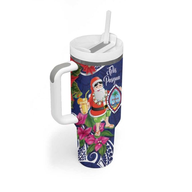 Guam Christmas Poinsettia With Bougainvillea Felis Pasgua! Custom Stanley Quencher 40Oz Stainless Steel Tumbler With Handle - Image 2