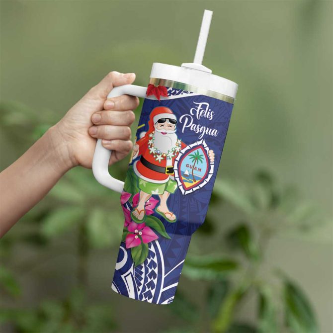 Guam Christmas Poinsettia With Bougainvillea Felis Pasgua! Custom Stanley Quencher 40Oz Stainless Steel Tumbler With Handle - Image 3