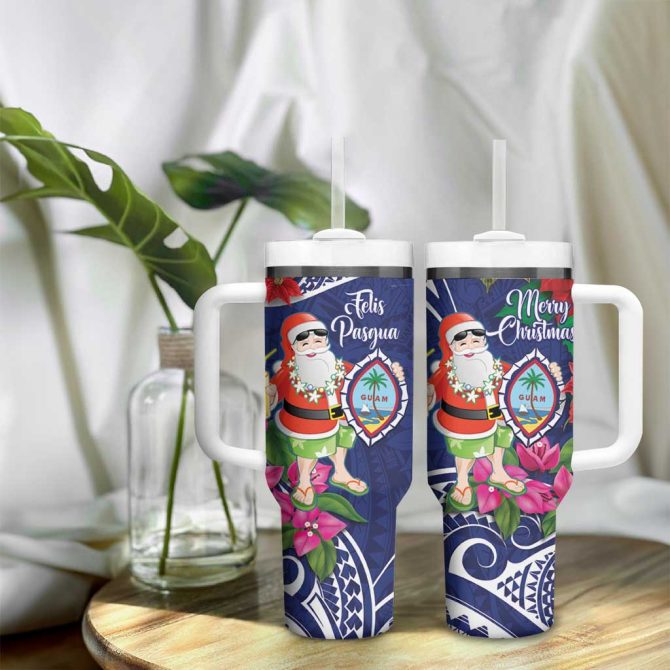 Guam Christmas Poinsettia With Bougainvillea Felis Pasgua! Custom Stanley Quencher 40Oz Stainless Steel Tumbler With Handle - Image 9
