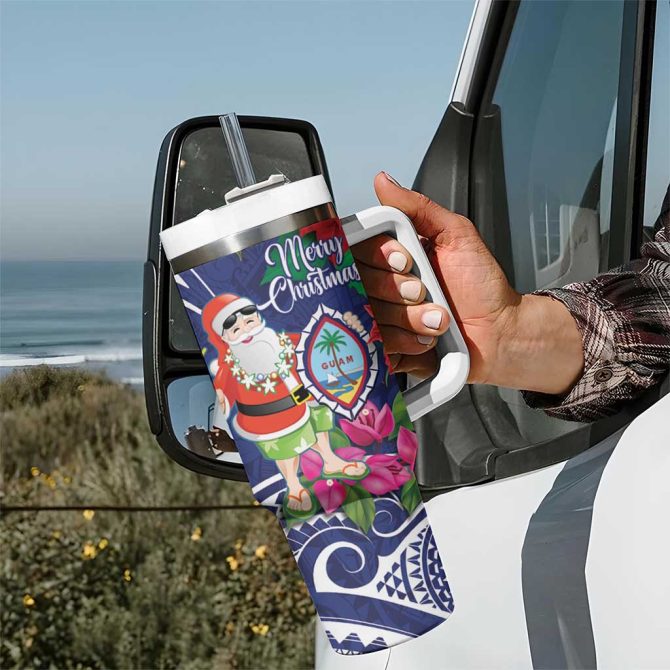 Guam Christmas Poinsettia With Bougainvillea Felis Pasgua! Custom Stanley Quencher 40Oz Stainless Steel Tumbler With Handle - Image 7