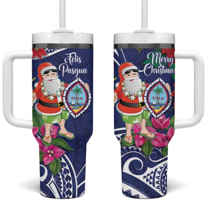 Guam Christmas Poinsettia With Bougainvillea Felis Pasgua! Custom Stanley Quencher 40Oz Stainless Steel Tumbler With Handle