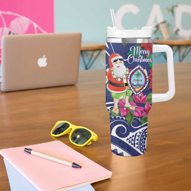 Guam Christmas Poinsettia With Bougainvillea Felis Pasgua! Custom Stanley Quencher 40Oz Stainless Steel Tumbler With Handle - Image 5