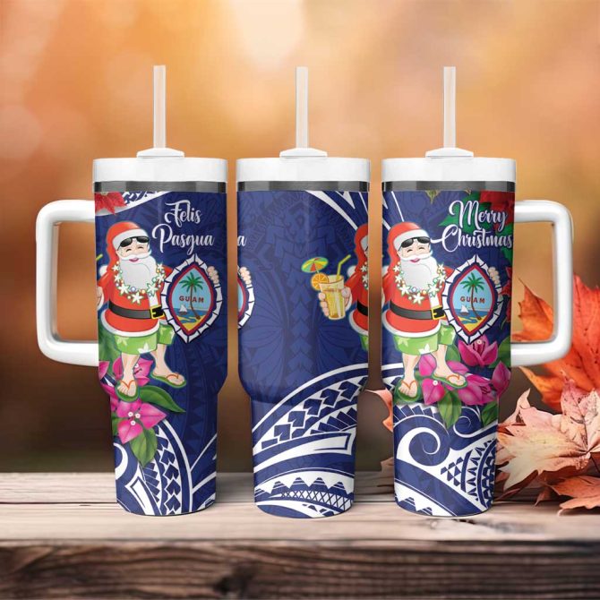 Guam Christmas Poinsettia With Bougainvillea Felis Pasgua! Custom Stanley Quencher 40Oz Stainless Steel Tumbler With Handle - Image 4