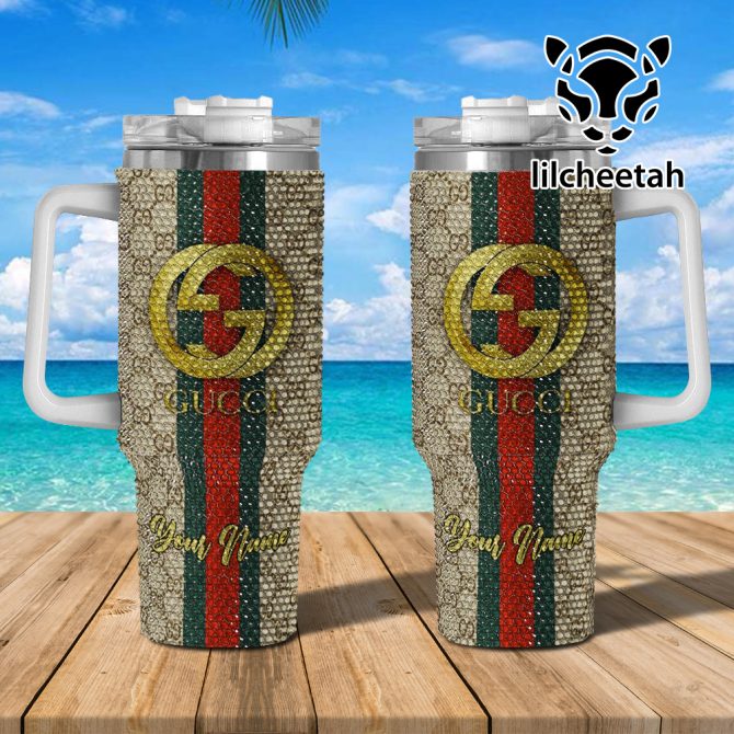 Gucci Brand Custom Stanley Quencher 40Oz Stainless Steel Tumbler With Handle