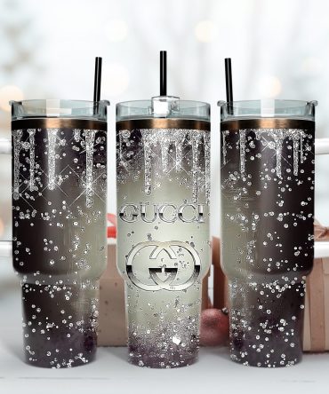 Gucci Logo Glitter Pattern Custom Stanley Quencher 40Oz Stainless Steel Tumbler With Handle