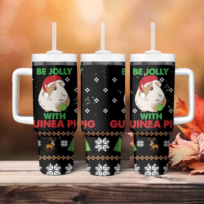 Guinea Pig Christmas Be Jolly With Guinea Pig Custom Stanley Quencher 40Oz Stainless Steel Tumbler With Handle - Image 4