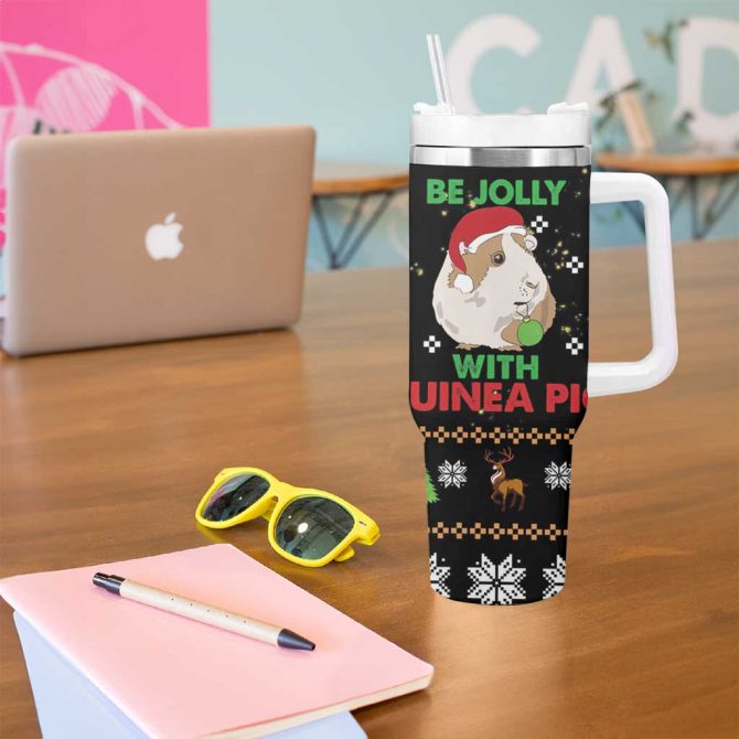 Guinea Pig Christmas Be Jolly With Guinea Pig Custom Stanley Quencher 40Oz Stainless Steel Tumbler With Handle - Image 5