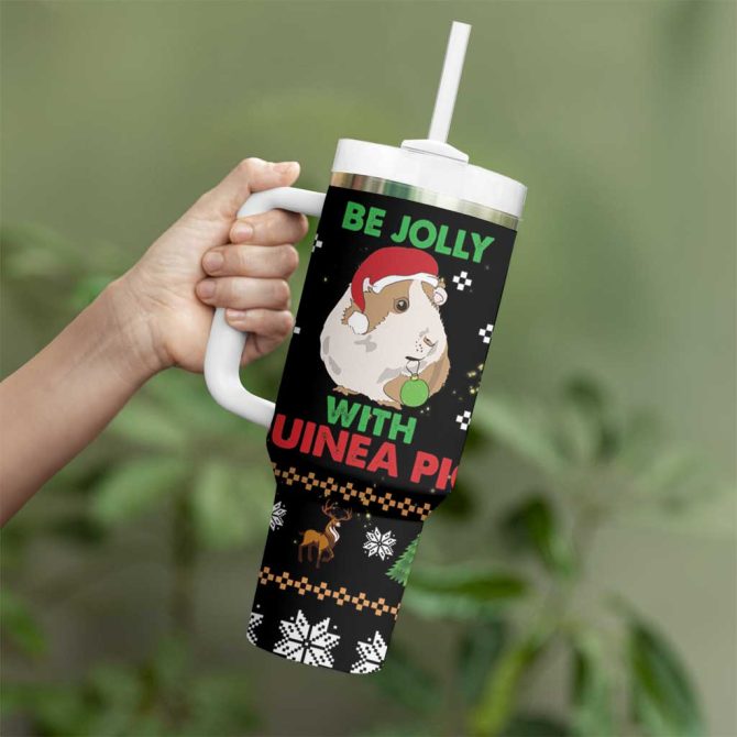 Guinea Pig Christmas Be Jolly With Guinea Pig Custom Stanley Quencher 40Oz Stainless Steel Tumbler With Handle - Image 3