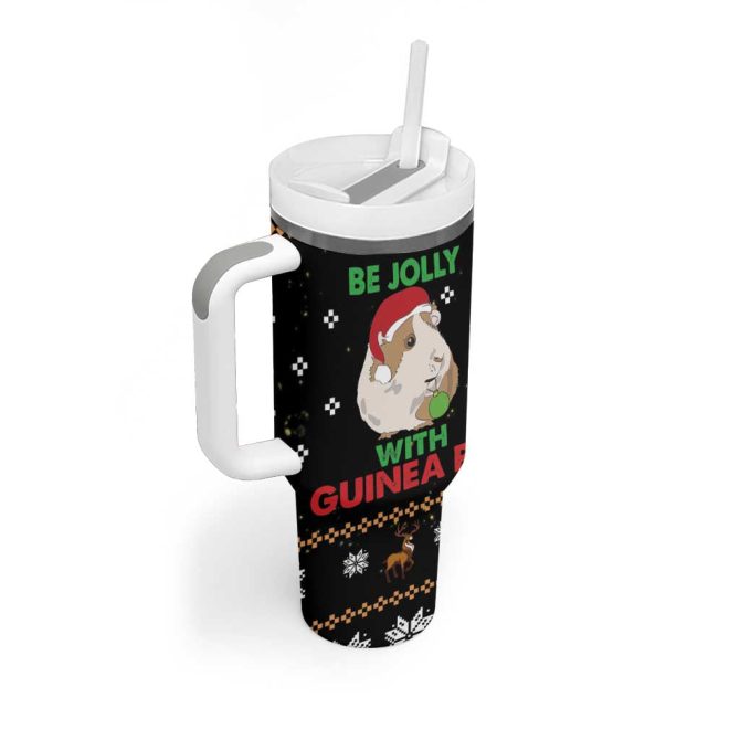 Guinea Pig Christmas Be Jolly With Guinea Pig Custom Stanley Quencher 40Oz Stainless Steel Tumbler With Handle - Image 2