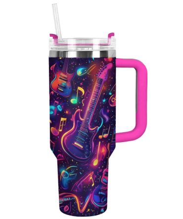 Guitar Neon Groove Custom Stanley Quencher 40Oz Stainless Steel Tumbler With Handle