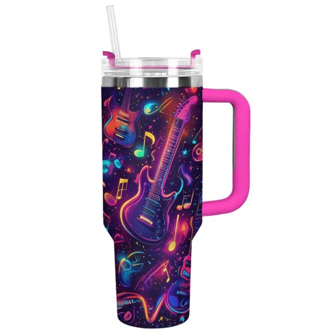 Guitar Neon Groove Custom Stanley Quencher 40Oz Stainless Steel Tumbler With Handle