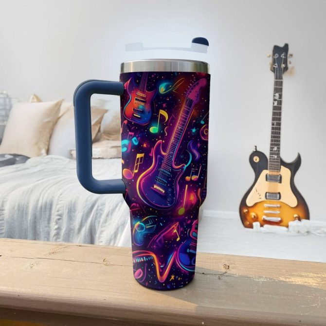 Guitar Neon Groove Custom Stanley Quencher 40Oz Stainless Steel Tumbler With Handle - Image 4