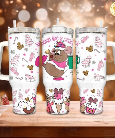 Gus Cinderella Disney Cartoon Custom Stanley Quencher 40Oz Stainless Steel Tumbler With Handle