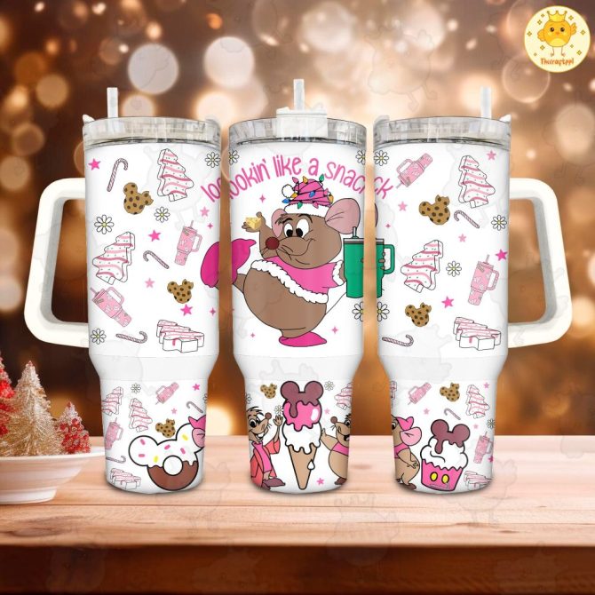 Gus Cinderella Disney Cartoon Custom Stanley Quencher 40Oz Stainless Steel Tumbler With Handle