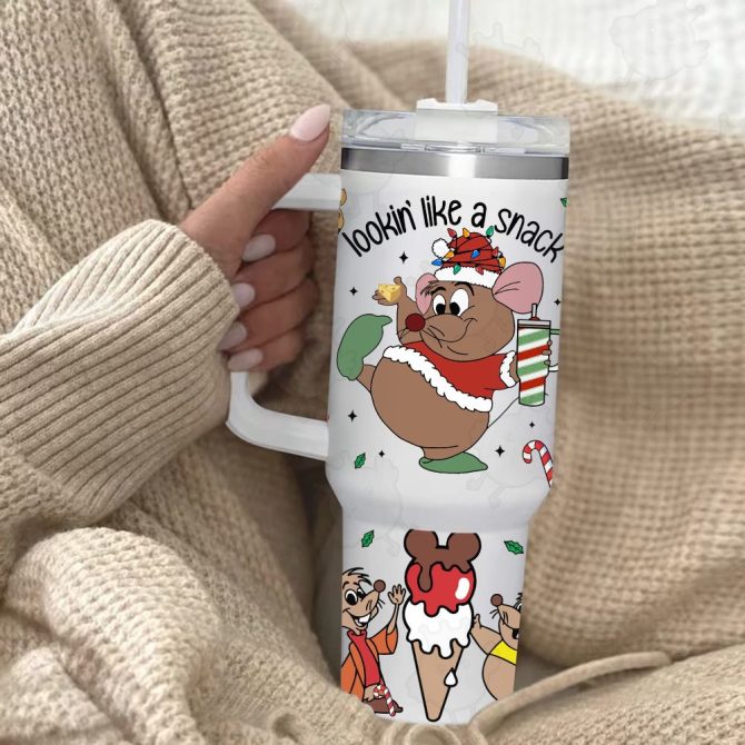Gus Cinderella Disney Cartoon Custom Stanley Quencher 40Oz Stainless Steel Tumbler With Handle - Image 2