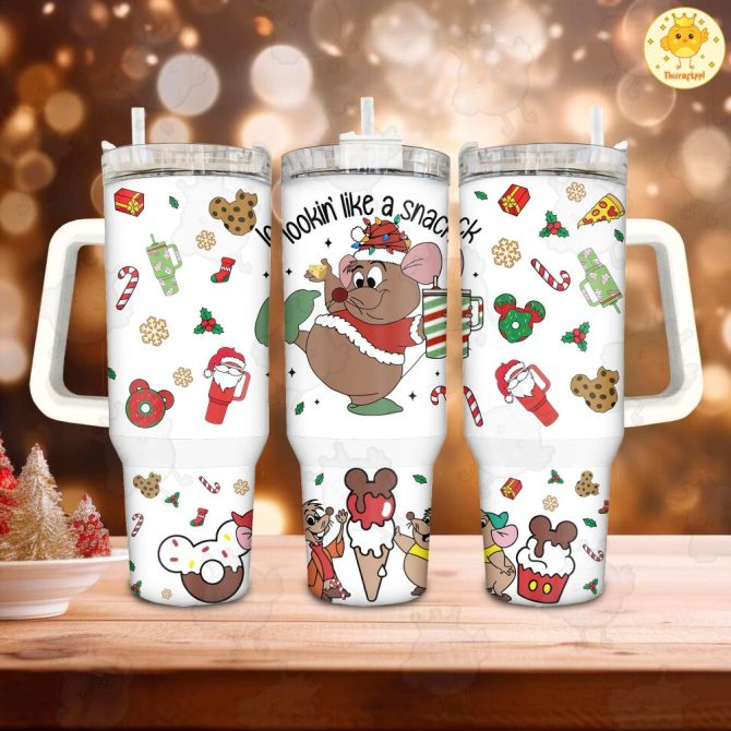 Gus Cinderella Disney Cartoon Custom Stanley Quencher 40Oz Stainless Steel Tumbler With Handle