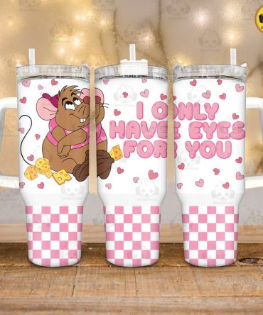 Gus Cinderella Valentines Gift Disney Cartoon Custom Stanley Quencher 40Oz Stainless Steel Tumbler With Handle