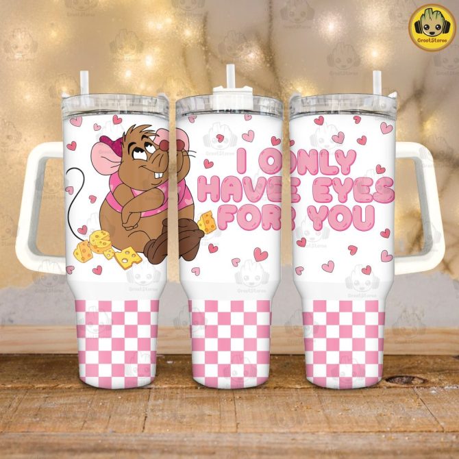 Gus Cinderella Valentines Gift Disney Cartoon Custom Stanley Quencher 40Oz Stainless Steel Tumbler With Handle