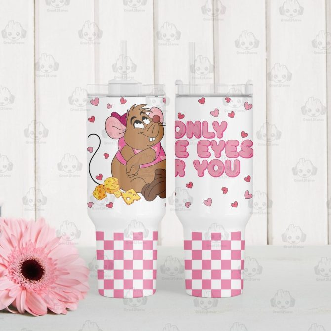 Gus Cinderella Valentines Gift Disney Cartoon Custom Stanley Quencher 40Oz Stainless Steel Tumbler With Handle - Image 3