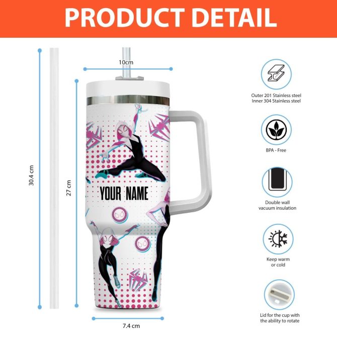 Gwen Stacy Spidergwen Marvel Cartoon Custom Stanley Quencher 40Oz Stainless Steel Tumbler With Handle - Image 4