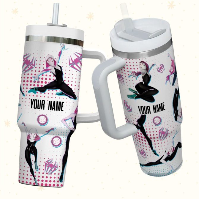 Gwen Stacy Spidergwen Marvel Cartoon Custom Stanley Quencher 40Oz Stainless Steel Tumbler With Handle - Image 3