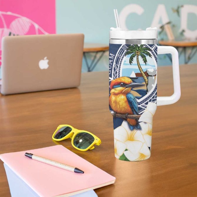 Hafa Adai Guam Sihek Guam Kingfisher With Guasali Custom Stanley Quencher 40Oz Stainless Steel Tumbler With Handle - Image 5