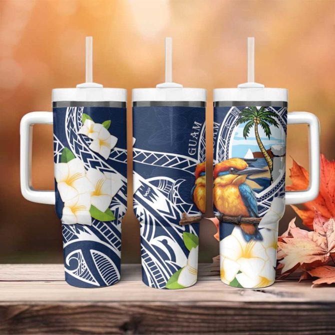 Hafa Adai Guam Sihek Guam Kingfisher With Guasali Custom Stanley Quencher 40Oz Stainless Steel Tumbler With Handle - Image 4