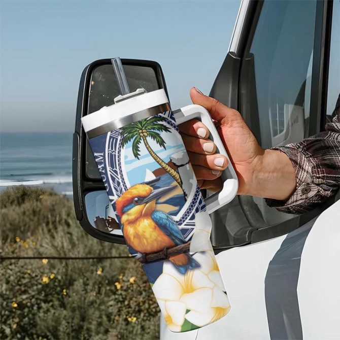 Hafa Adai Guam Sihek Guam Kingfisher With Guasali Custom Stanley Quencher 40Oz Stainless Steel Tumbler With Handle - Image 7