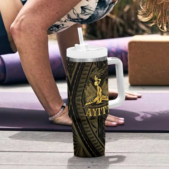 Haiti 1804 Polynesian Gold Neg Maron Custom Stanley Quencher 40Oz Stainless Steel Tumbler With Handle - Image 6