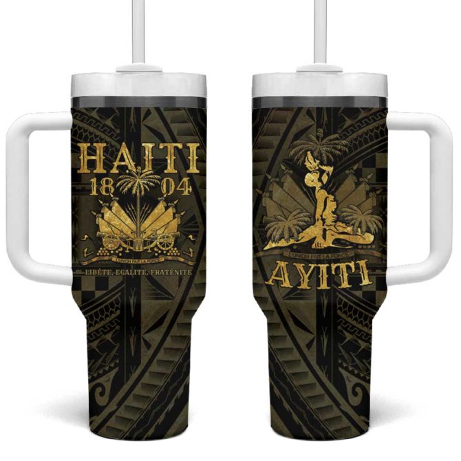 Haiti 1804 Polynesian Gold Neg Maron Custom Stanley Quencher 40Oz Stainless Steel Tumbler With Handle