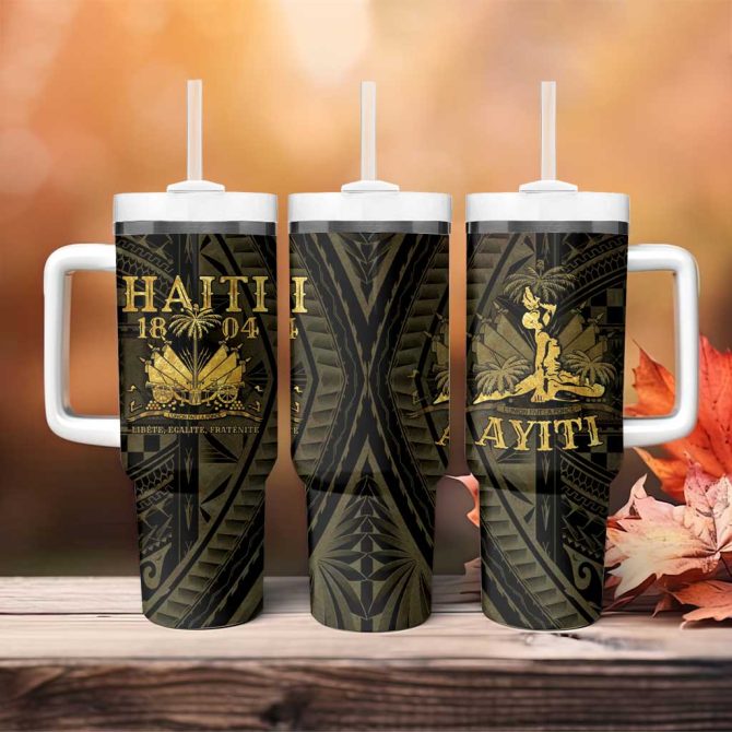 Haiti 1804 Polynesian Gold Neg Maron Custom Stanley Quencher 40Oz Stainless Steel Tumbler With Handle - Image 4