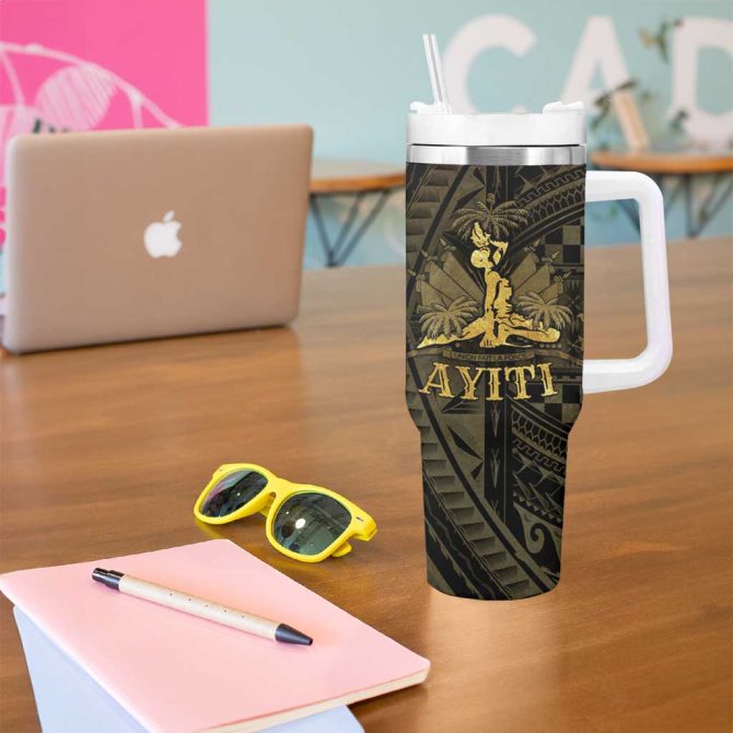 Haiti 1804 Polynesian Gold Neg Maron Custom Stanley Quencher 40Oz Stainless Steel Tumbler With Handle - Image 5