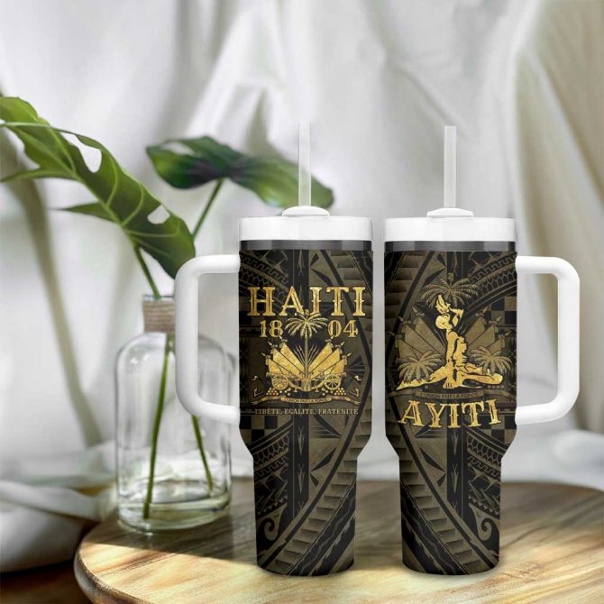 Haiti 1804 Polynesian Gold Neg Maron Custom Stanley Quencher 40Oz Stainless Steel Tumbler With Handle - Image 9