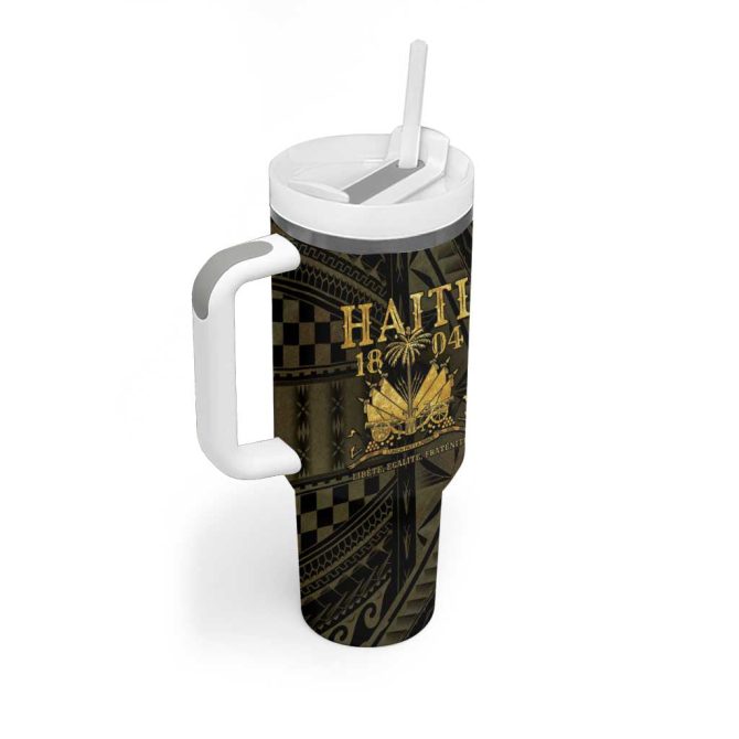 Haiti 1804 Polynesian Gold Neg Maron Custom Stanley Quencher 40Oz Stainless Steel Tumbler With Handle - Image 2