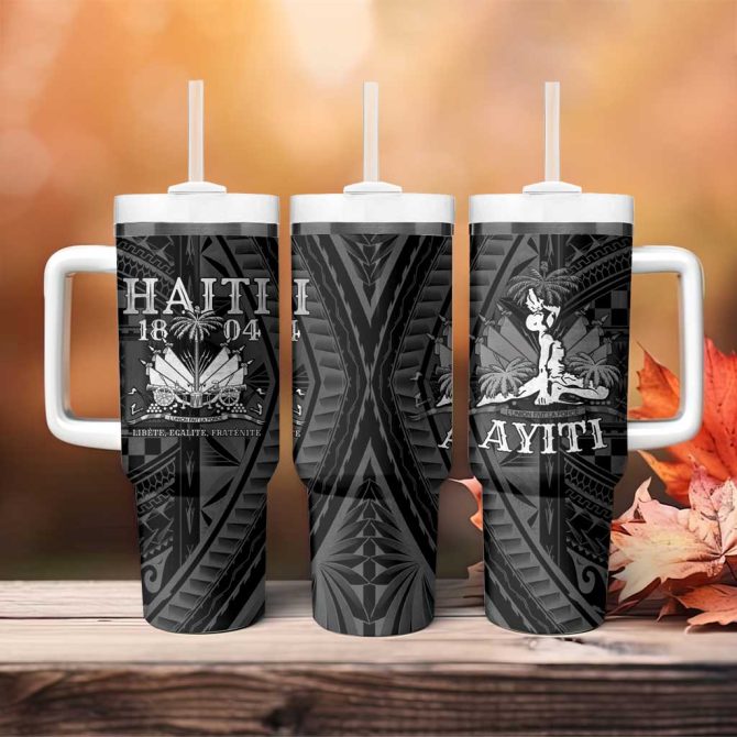Haiti 1804 Polynesian Silver Neg Maron Custom Stanley Quencher 40Oz Stainless Steel Tumbler With Handle - Image 4