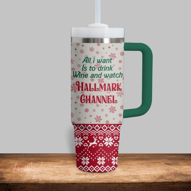 Hallmark Christmas Movies Custom Stanley Quencher 40Oz Stainless Steel Tumbler With Handle - Image 4