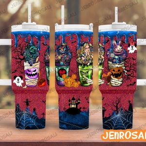 Halloween Alice In Wonderland Cartoon Custom Stanley Quencher 40Oz Stainless Steel Tumbler With Handle