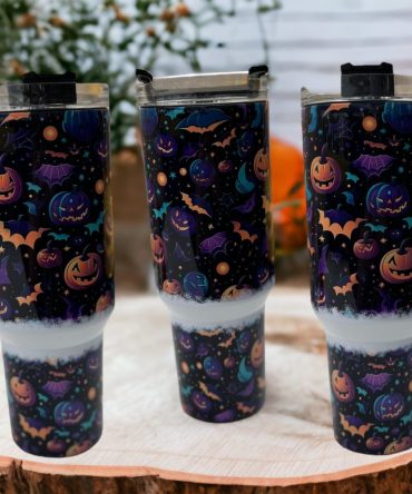 Halloween Bats And Pumpkins Custom Stanley Quencher 40Oz Stainless Steel Tumbler