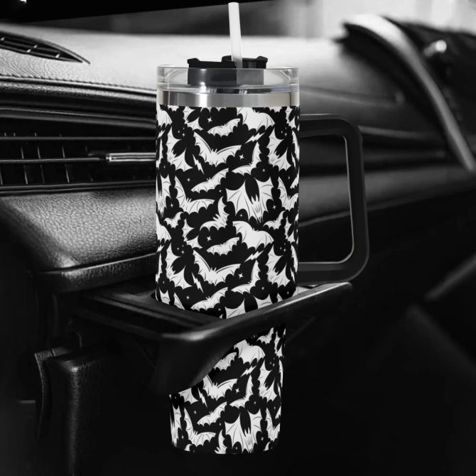 Halloween Batty Bats Custom Stanley Quencher 40Oz Stainless Steel Tumbler With Handle - Image 5