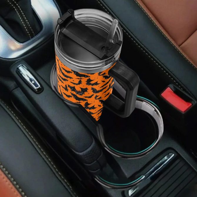 Halloween Batty Bats Custom Stanley Quencher 40Oz Stainless Steel Tumbler With Handle - Image 4