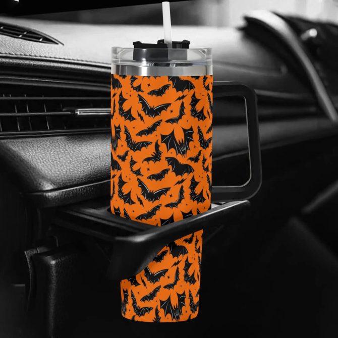 Halloween Batty Bats Custom Stanley Quencher 40Oz Stainless Steel Tumbler With Handle - Image 5